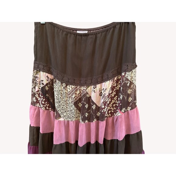 Vintage Y2K Tammy Bohemian Patchwork Tiered Maxi Skirt Folkcore Earthy Cottage - Picture 2 of 6